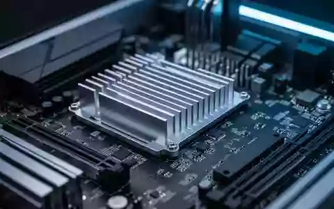 Nahaufnahme einer modernen Computer-Hauptplatine mit Kühlrippen und komplexen Schaltkreisen in bläulichem Licht. - Foto: über boerse-global.de