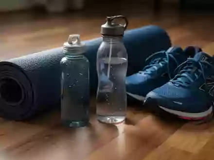 Symbolbild: Yogamatte, Trinkflasche und Laufschuhe - Foto: über boerse-global.de