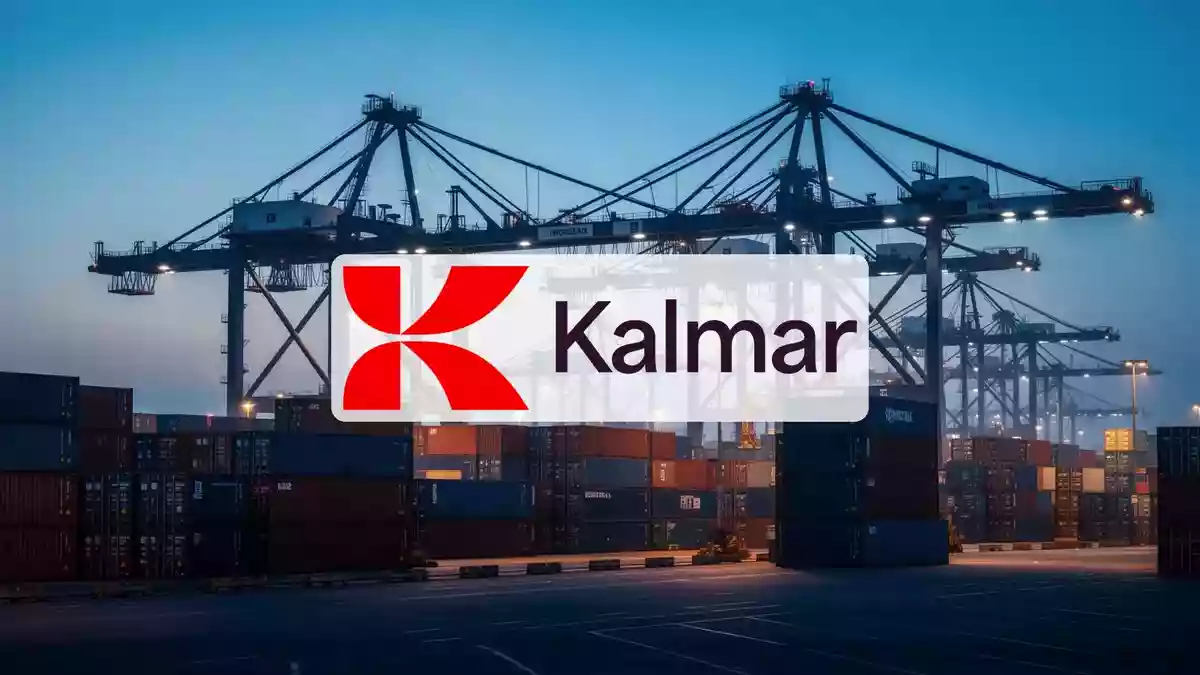 Automatisierter Containerhafen mit Kränen und Frachtcontainern in der Abenddämmerung. Illustration mit AI erstellt.
