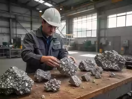 Ein Geologe untersucht rohe Germanium-Erzproben auf einer Werkbank in einem modernen Bergbaubetrieb. - Foto: über boerse-global.de