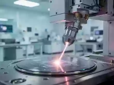 Präzisionslaser bei der Bearbeitung eines Halbleiter-Wafers in einer modernen Industrieanlage. - Foto: über boerse-global.de