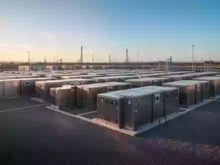 Industrielle Großbatteriespeicher auf einer Anlage bei Sonnenuntergang - Foto: über boerse-global.de
