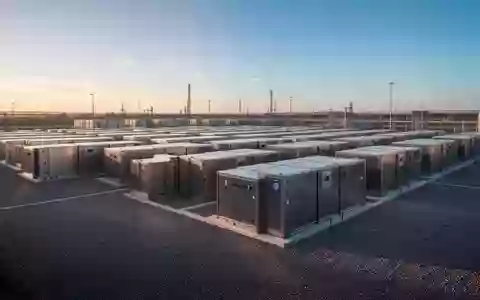 Industrielle Großbatteriespeicher auf einer Anlage bei Sonnenuntergang - Foto: über boerse-global.de