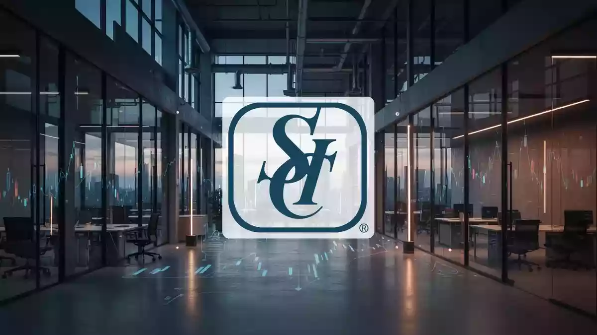 Moderne, minimalistische Büroarchitektur in der Dämmerung als Symbol für strategische Unternehmensplanung. Illustration mit AI erstellt.