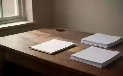 Ein minimalistischer Schreibtisch mit einem leeren Notizbuch und Papierstapeln in einem hellen, ruhigen Raum. - Foto: über boerse-global.de