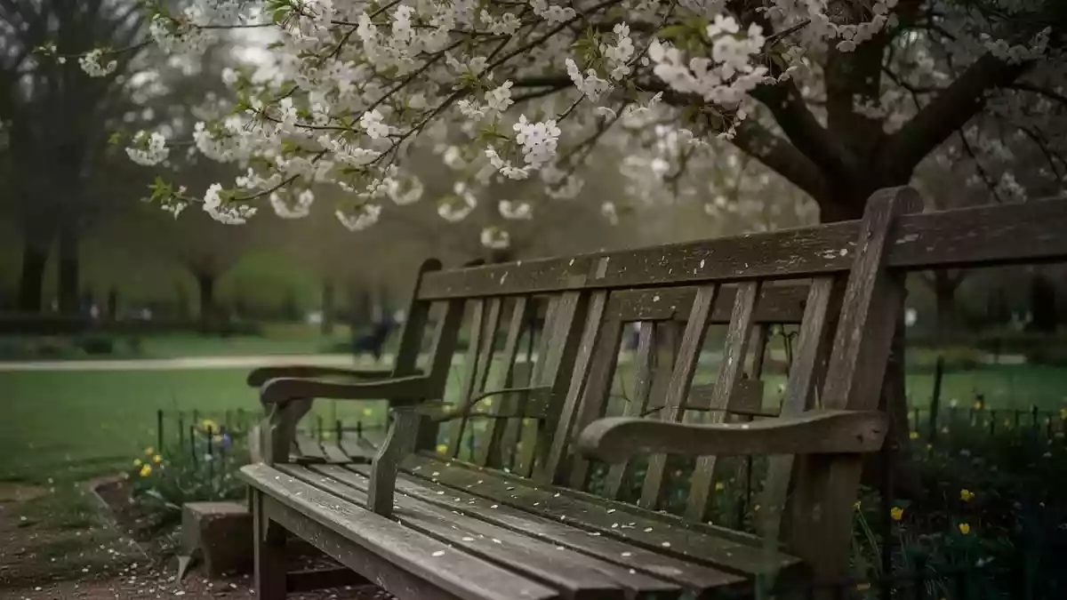 Symbolbild: Parkbank unter einem blühenden Baum Illustration mit AI erstellt.
