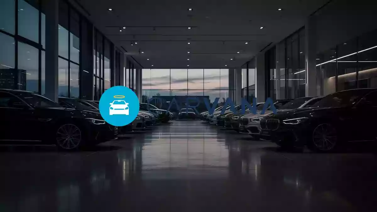 Abstrakte Darstellung eines modernen Autohauses bei Dämmerung mit Fokus auf eine professionelle, finanzielle Atmosphäre. Illustration mit AI erstellt.