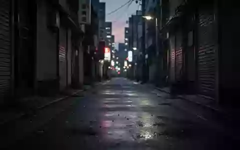 Eine nächtliche, verlassene Gasse in einer japanischen Stadt mit reflektierendem Asphalt und verschwommenen Lichtern. - Foto: über boerse-global.de