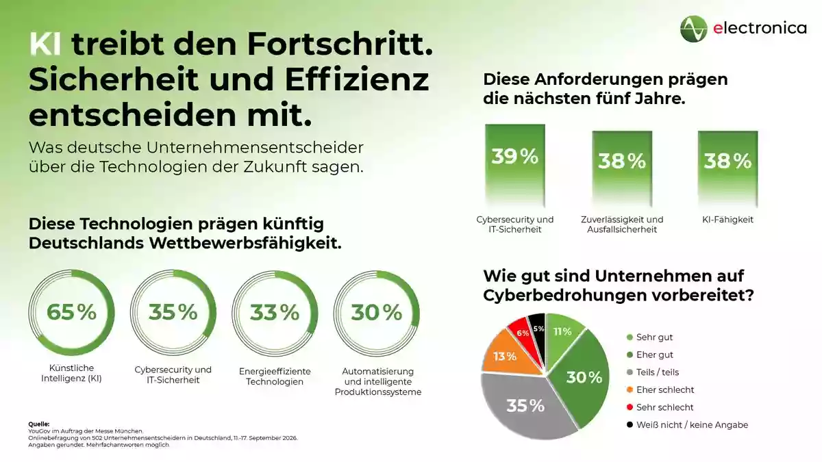 Umfrage zur electronica 2026 / Cyberangriffe: Nur vier von zehn Entscheidern halten ihr Unternehmen für gut vorbereitet - Bild: presseportal.de