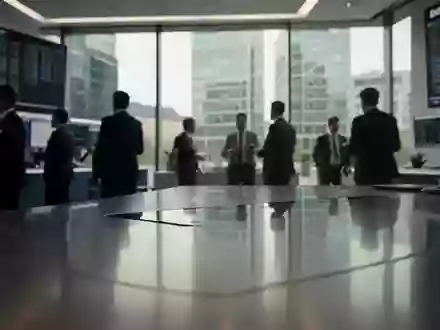 Moderne Frankfurter Börse mit verschwommenen Silhouetten von Händlern und neutralem, professionellem Licht. - Foto: über boerse-global.de