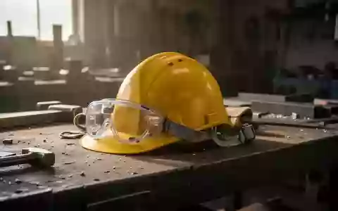 Symbolbild: Schutzhelm und Schutzbrille auf einer Werkbank - Foto: über boerse-global.de