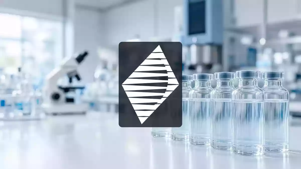 Moderne Laborumgebung mit sterilen Glasfläschchen und Präzisionsinstrumenten in einer professionellen, klinischen Ästhetik. Illustration mit AI erstellt.