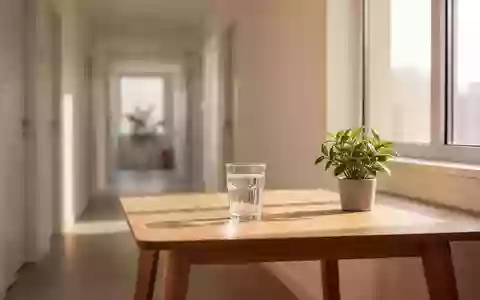 Ein minimalistischer, lichtdurchfluteter Raum mit einem Holztisch und einer Pflanze, der eine ruhige und professionelle Atmosphäre vermittelt. - Foto: über boerse-global.de