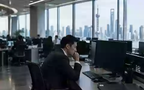 Ein besorgter Finanzexperte blickt auf einen dunklen Monitor vor dem Hintergrund einer modernen Bürolandschaft. - Foto: über boerse-global.de