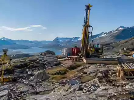Geologische Bohrausrüstung auf einem abgelegenen Explorationsgelände in einer felsigen Berglandschaft. - Foto: über boerse-global.de