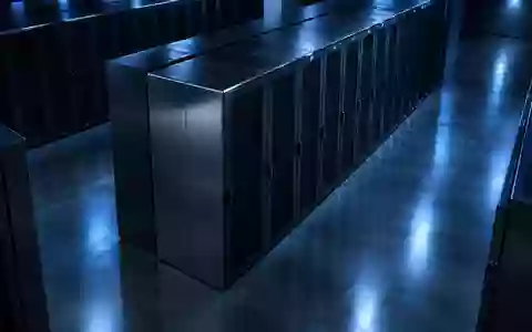 Dunkler, minimalistischer Serverraum mit glänzenden Metall-Serverracks und kühler blauer Beleuchtung. - Foto: über boerse-global.de