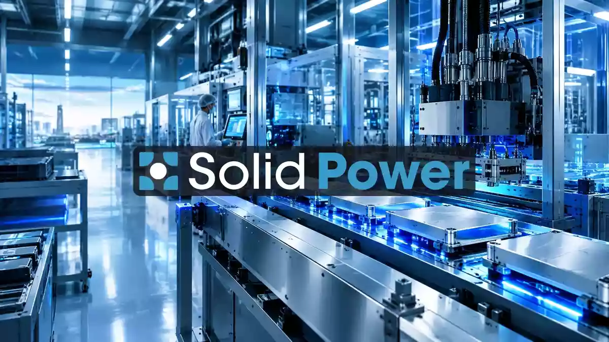 Moderne Produktionsanlage für Festkörperbatterien in einer hochtechnologischen Industrieumgebung Illustration mit AI erstellt.