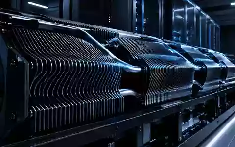 Nahaufnahme einer hochmodernen Grafikkarten-Kühlstruktur mit detaillierten Metalllamellen in einer dunklen, technologischen Umgebung. - Foto: über boerse-global.de