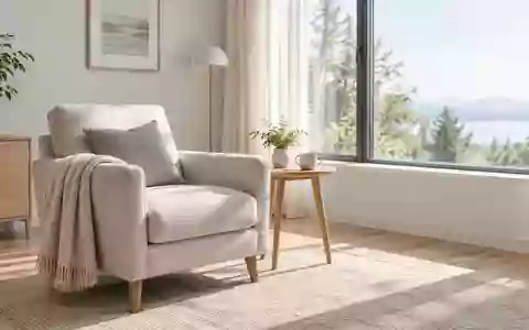 Ein helles, ruhiges Wohnzimmer mit modernem Interieur und weichem Tageslicht, das eine entspannte häusliche Atmosphäre schafft. - Foto: über boerse-global.de