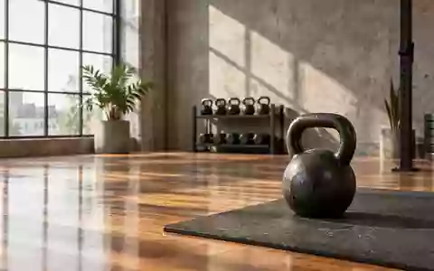 Ein minimalistischer Fitnessraum mit einem Kettlebell auf einer Trainingsmatte in einem sonnendurchfluteten Raum. - Foto: über boerse-global.de