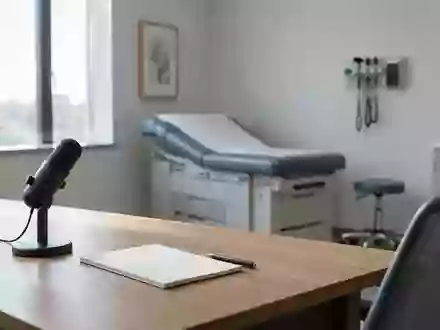 Ein minimalistischer Untersuchungsraum mit einem professionellen Mikrofon auf einem Schreibtisch zur Sprachanalyse. - Foto: über boerse-global.de