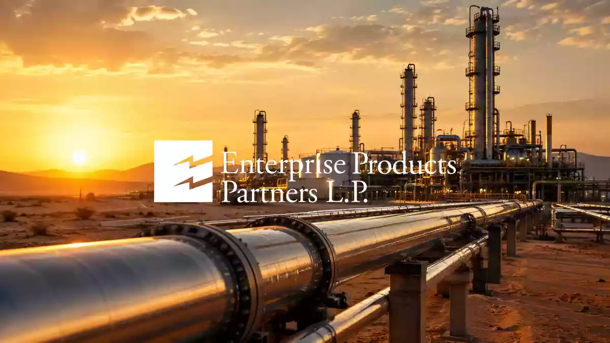 Moderne Energieinfrastruktur mit Pipelines in einer Wüstenlandschaft bei Sonnenuntergang. Illustration mit AI erstellt.