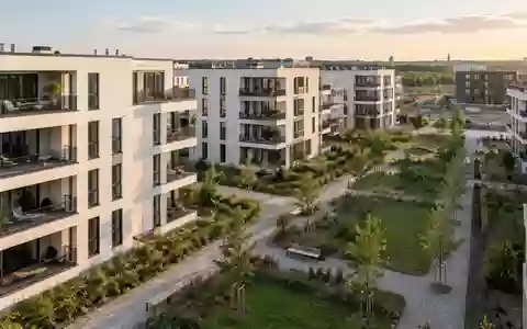 Moderne Wohngebäude auf einer Baustelle in Düsseldorf-Benrath, die ein ehemaliges Industriegelände in ein Wohnquartier verwandeln. - Foto: über boerse-global.de