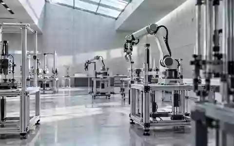 Ein minimalistisches, hochmodernes Robotik-Forschungslabor mit mechanischen Gestellen in einer hellen, industriellen Umgebung. - Foto: über boerse-global.de