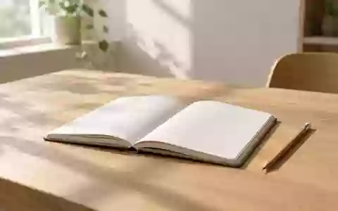Ein leerer Schreibtisch mit einem offenen Notizbuch und einem Bleistift in hellem, natürlichem Licht. - Foto: über boerse-global.de