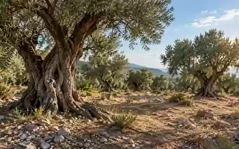 Ein sonnendurchfluteter Olivenhain mit alten Bäumen und steinigem Boden in einer mediterranen Landschaft. - Foto: über boerse-global.de