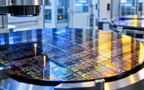 Nahaufnahme einer hochpräzisen Silizium-Wafer-Oberfläche mit feinen Mikrochip-Strukturen in einer sterilen Umgebung. - Foto: über boerse-global.de