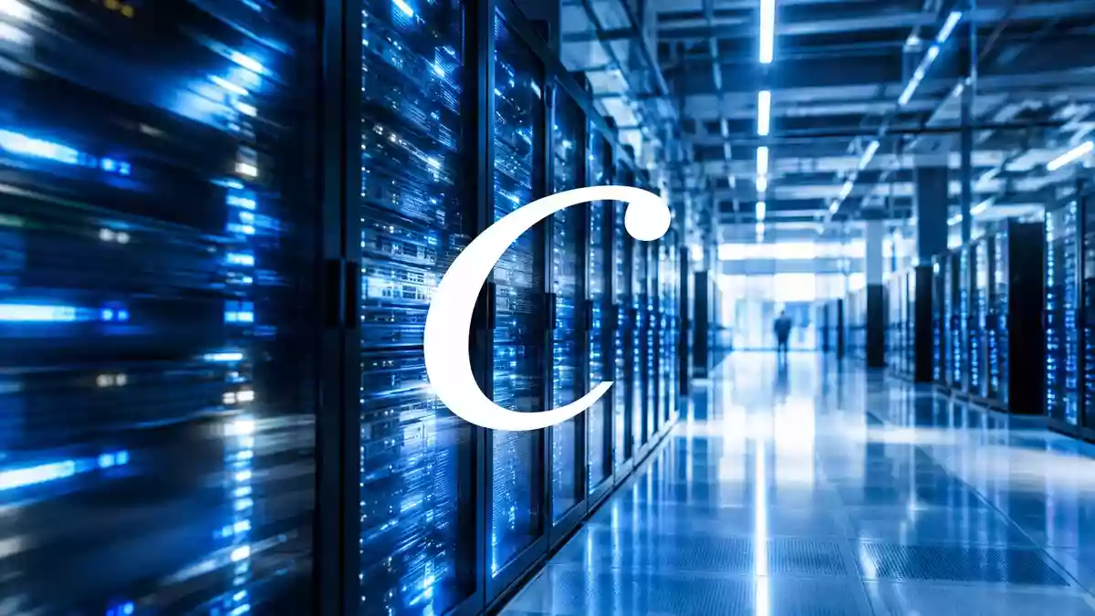 Moderne Serverräume in einem Rechenzentrum mit leuchtenden Serverschränken als Symbol für digitale Infrastruktur Illustration mit AI erstellt.
