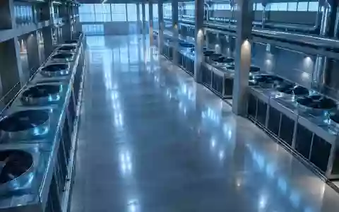Ein weitläufiger, moderner Industrieraum mit minimalistischer Architektur und kühler Beleuchtung, der die Infrastruktur moderner Rechenzentren symbolisiert. - Foto: über boerse-global.de