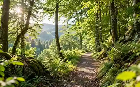 Ein sonnendurchfluteter Waldweg in einer ruhigen Naturlandschaft der Vulkaneifel. - Foto: über boerse-global.de