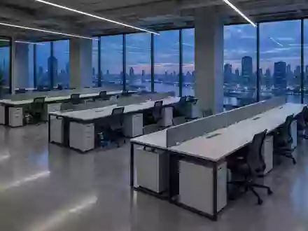 Ein minimalistisch gestaltetes, leeres Bürogebäude bei Dämmerung mit Fokus auf Architektur und Raumstruktur. - Foto: über boerse-global.de