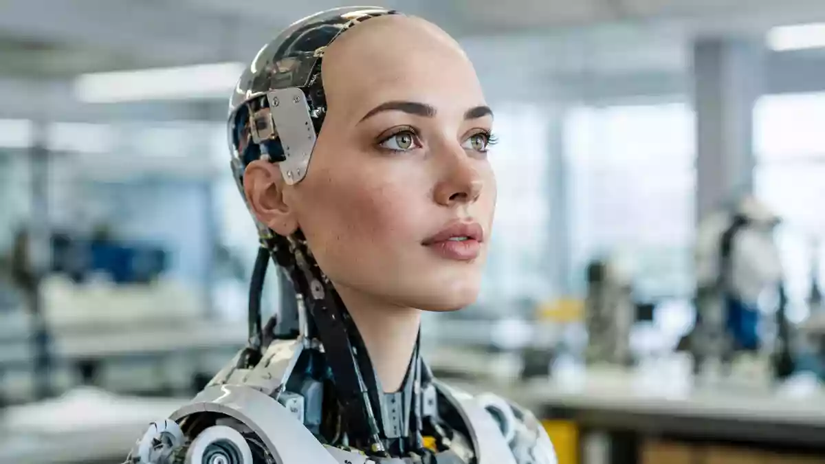 Ein hochmoderner humanoider Roboter in einem hellen, professionellen Laborumfeld. Illustration mit AI erstellt.