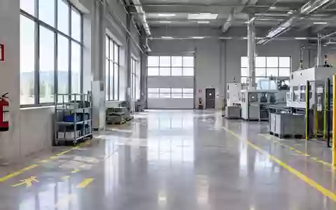 Eine leere, moderne Industriehalle mit klaren Bodenmarkierungen für Arbeitssicherheit und natürlichem Lichteinfall. - Foto: über boerse-global.de