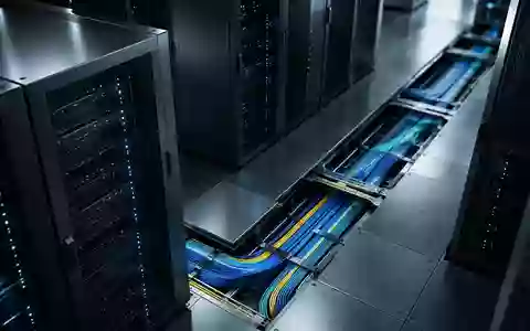 Ein minimalistischer Serverraum mit dunklen Metallschränken und strukturierten Kabelsträngen im Bodenbereich. - Foto: über boerse-global.de