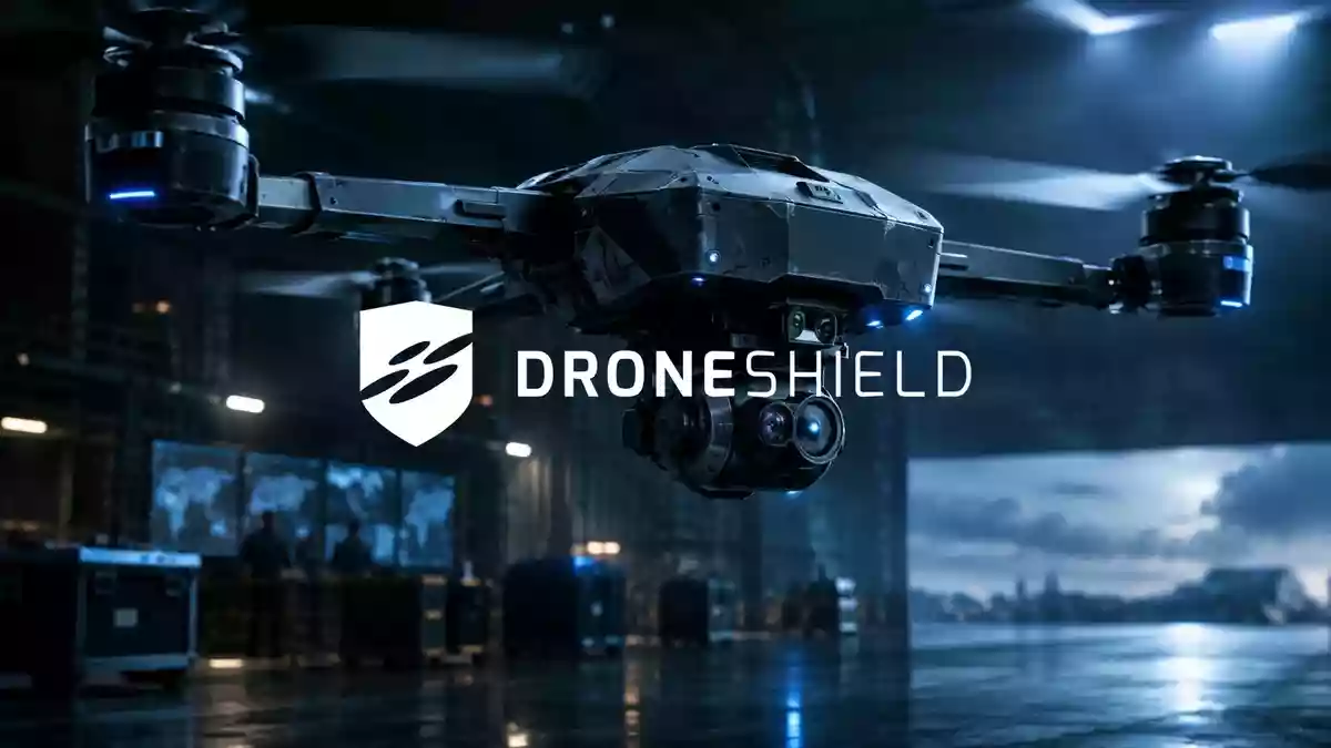 Eine technologische Überwachungsdrohne in einem stimmungsvollen Industriehangar als Symbol für Marktvolatilität. Illustration mit AI erstellt.