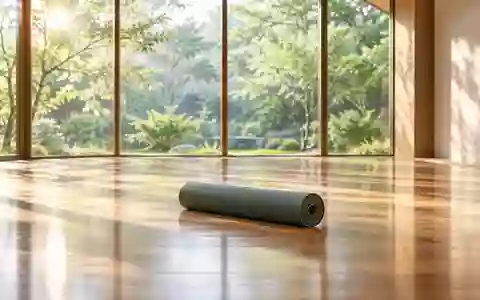 Ein heller, minimalistischer Übungsraum mit Holzboden, einer zusammengerollten Yogamatte und Blick in einen grünen Garten. - Foto: über boerse-global.de