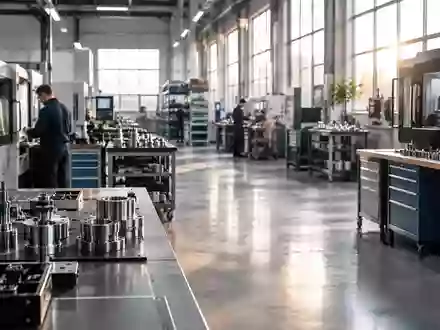 Aufgeräumte industrielle Fertigungshalle mit präzisen Maschinen und metallischen Oberflächen bei natürlichem Tageslicht. - Foto: über boerse-global.de