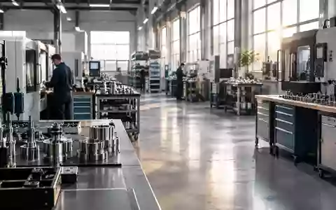 Aufgeräumte industrielle Fertigungshalle mit präzisen Maschinen und metallischen Oberflächen bei natürlichem Tageslicht. - Foto: über boerse-global.de