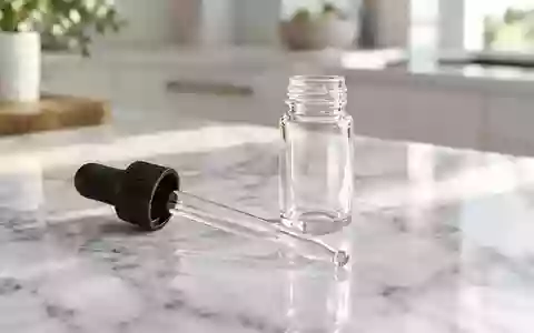 Ein leeres Glasfläschchen mit Pipette auf einer hellen Marmoroberfläche bei natürlichem Licht. - Foto: über boerse-global.de