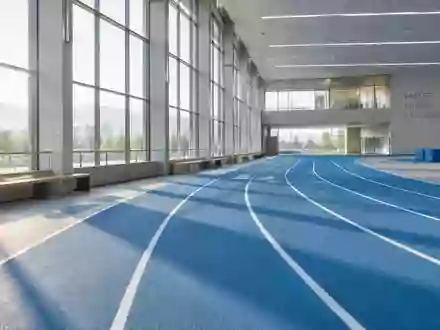 Eine leere, helle Laufbahn in einer modernen Sporthalle mit natürlichem Lichteinfall. - Foto: über boerse-global.de
