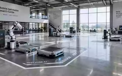 Ein weitläufiges, modernes Robotik-Forschungszentrum mit polierten Industrieböden und modularen Teststationen. - Foto: über boerse-global.de