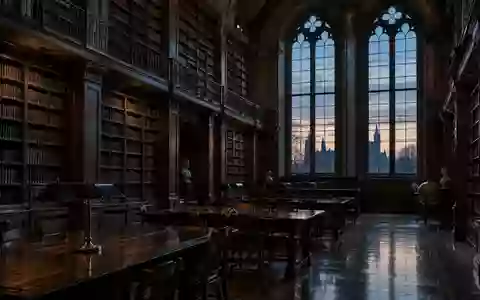 Ein ruhiger, stimmungsvoller Bibliotheksraum mit hohen Fenstern und sanftem Dämmerlicht. - Foto: über boerse-global.de