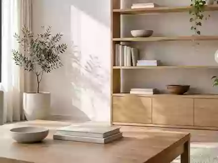 Ein heller, minimalistisch eingerichteter Raum mit einem aufgeräumten Holzregal und freien Oberflächen in natürlichem Licht. - Foto: über boerse-global.de