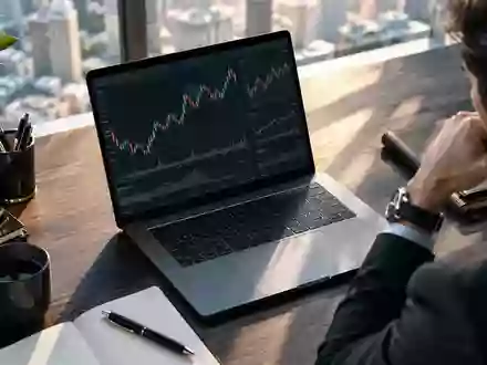 Ein moderner Schreibtisch mit einem Laptop, das komplexe Finanzcharts anzeigt, in natürlichem Licht. - Foto: über boerse-global.de