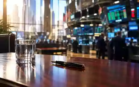 Ein moderner, verschwommener Börsenhandelssaal im Hintergrund mit einem leeren Schreibtisch im Fokus. - Foto: über boerse-global.de