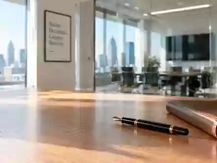 Ein moderner, heller Büroarbeitsplatz mit einem Schreibtisch, Füllfederhalter und Notizbuch in einer professionellen Umgebung. - Foto: über boerse-global.de